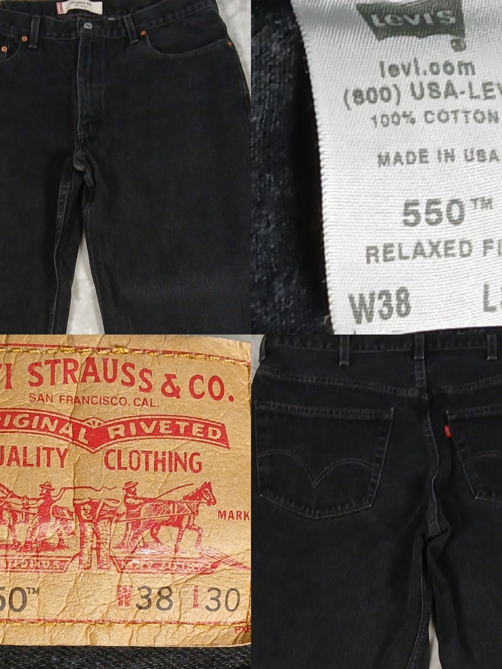 Vintage Levi's Made In USA 550 38x30 Jeans Men's Relaxed Fit Black Y2K VTG